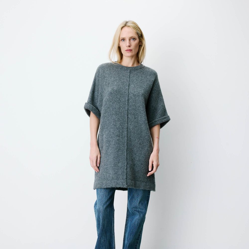 Robe courte en maille manches kimono anthracite Alinae