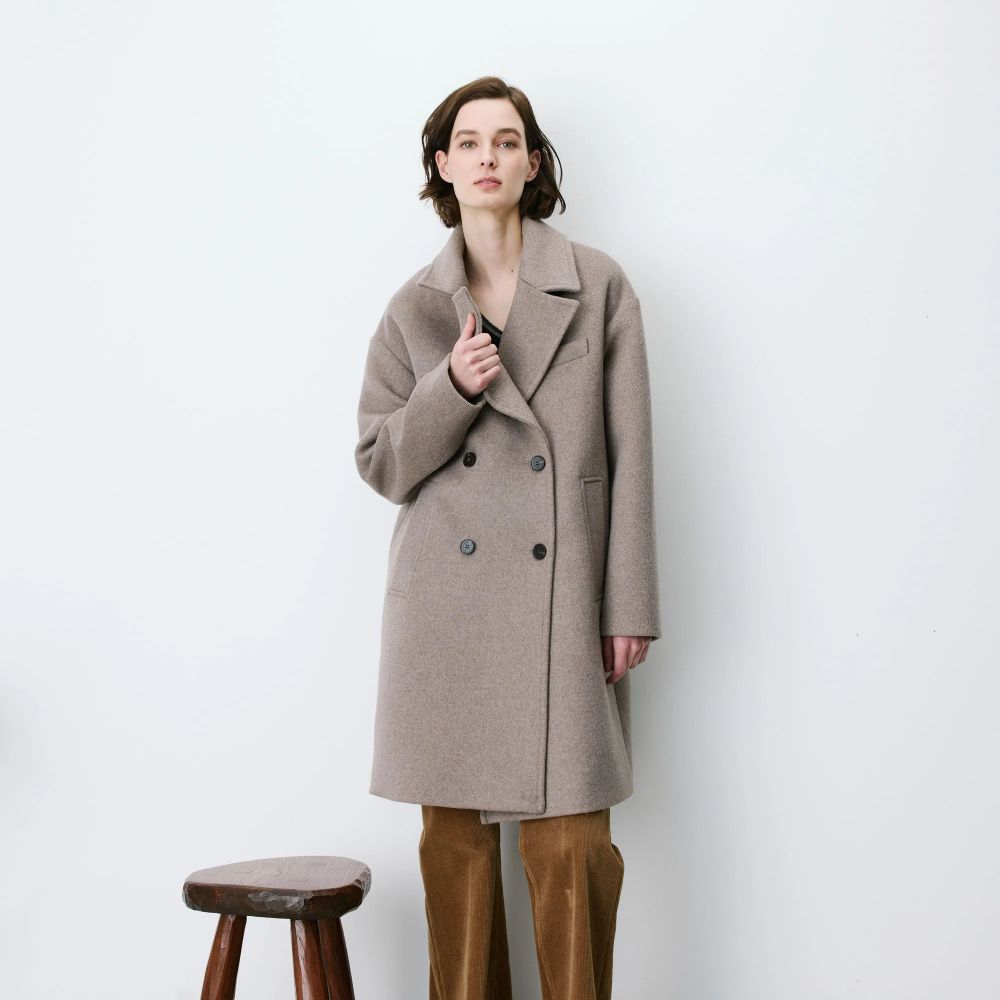 Manteau long croisé en laine mélangée grege Alois