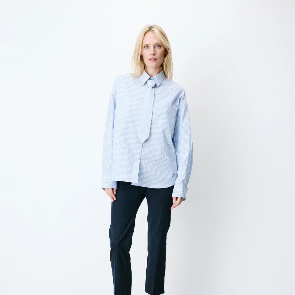 Chemise rayée oversize à cravate amovible ciel Athena