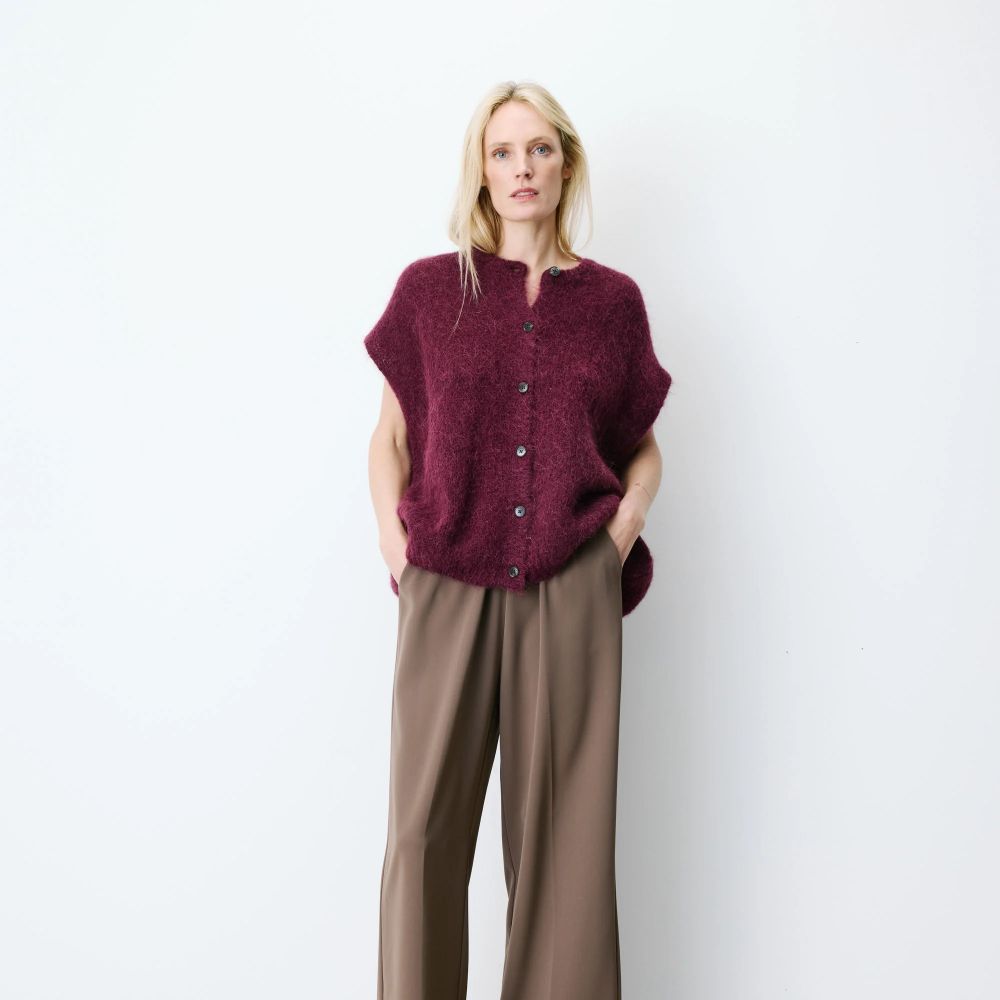 Cardigan loose sans manches col rond aubergine Addison