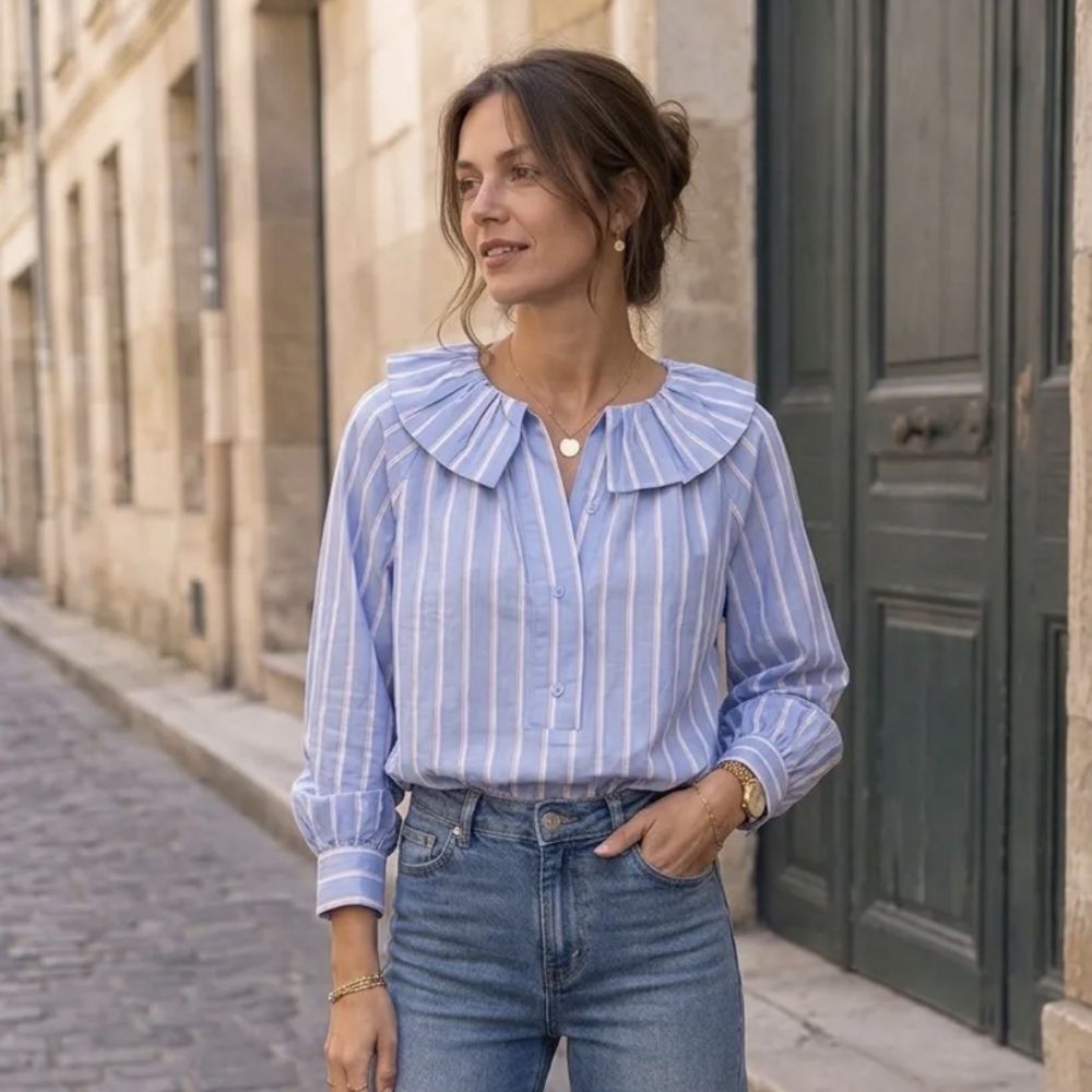 Blouse à rayure bleu ciel Myria