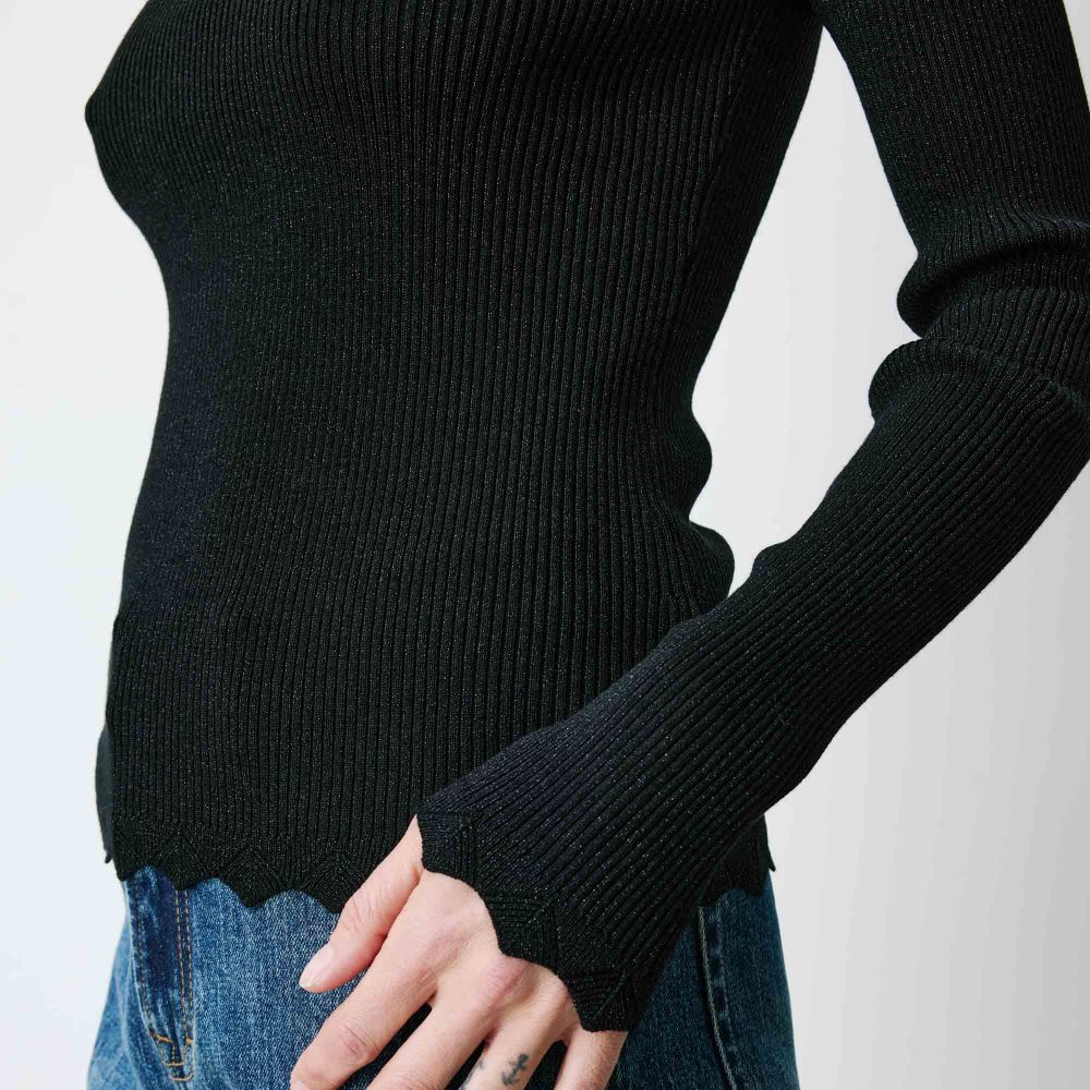 Pull ajusté en maille fine lurex noir Abbott