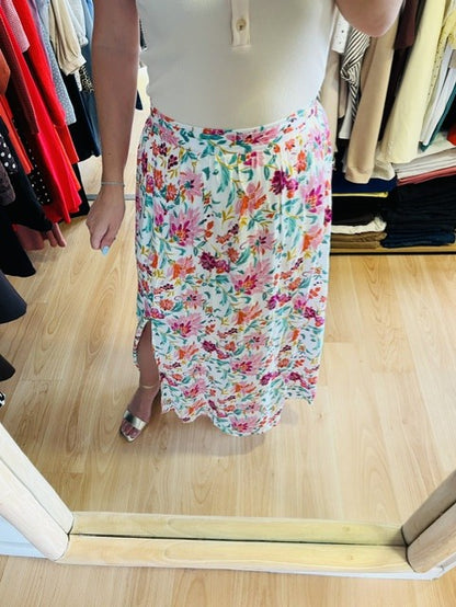 Jupe midi fluide à imprimé floral multicolore Camilla