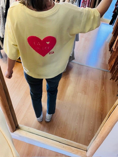 Sweat manches courtes oversize  jaune "La dolce vita"