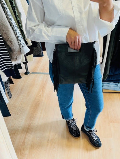 Sac en cuir métallisé noir Max