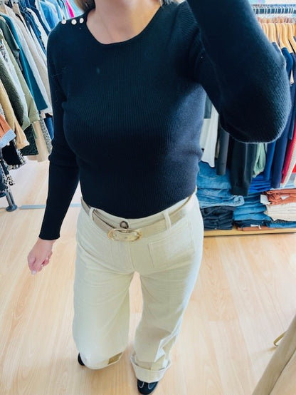 Pull léger côtelé noir Evan