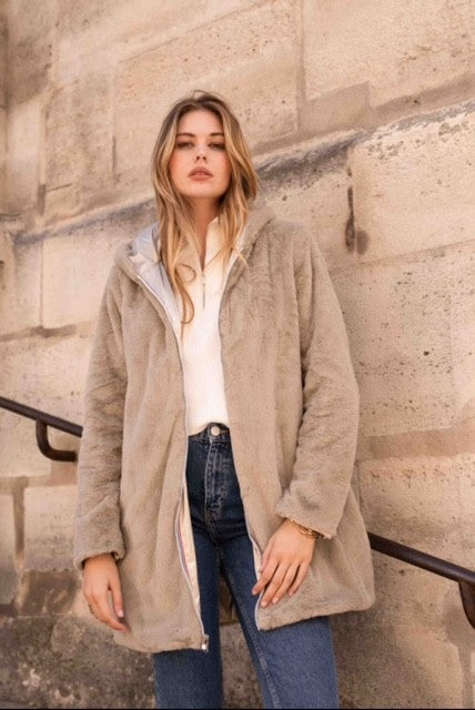 Manteau réversible imperméable et doublure teddy  doré / beige
