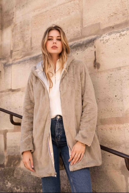 Manteau réversible imperméable et doublure teddy  doré / beige