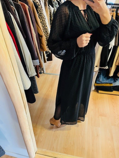 Robe longue à pois noir Théssa