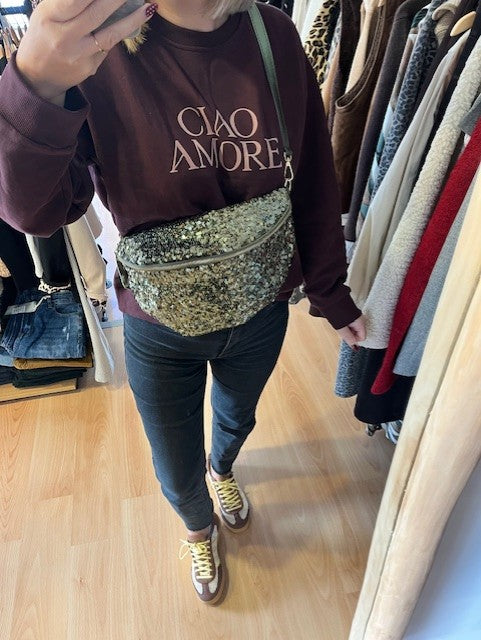 Sac banane à sequins kaki Calista