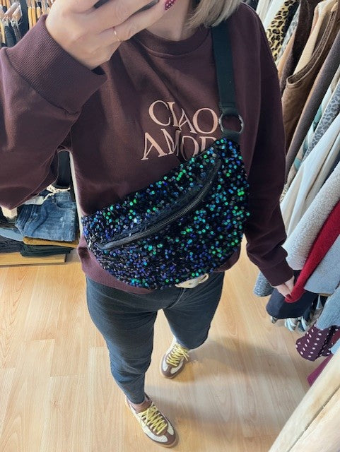 Sac banane à sequins noir/vert Opico