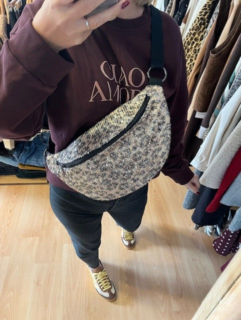 Sac banane à sequins argentés imprimé léopard