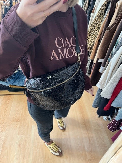 Sac banane à sequins noir Calista