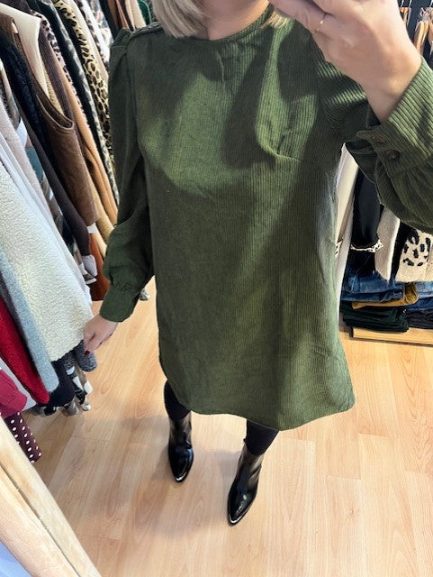 Robe en velours côtelé kaki  Elina