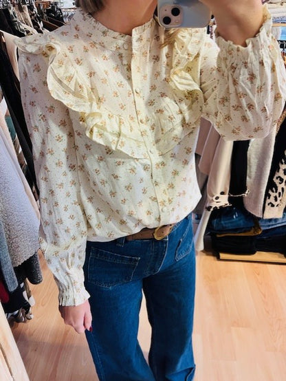 Blouse beige à motif floral Hortense