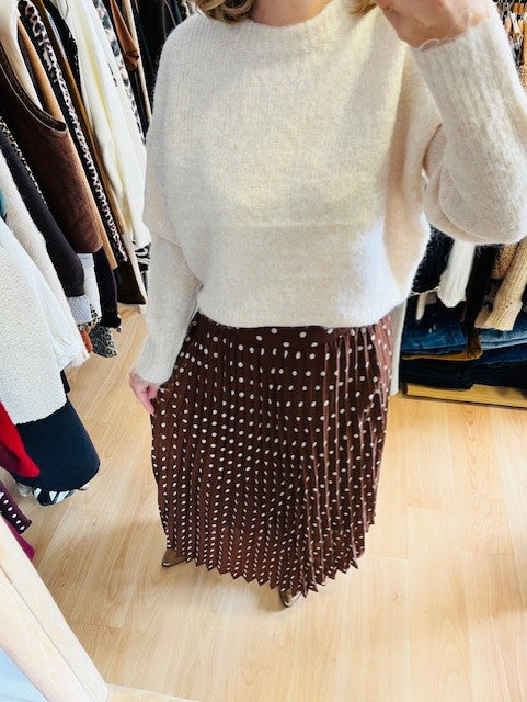 Jupe plissée à pois chocolat Eléonore