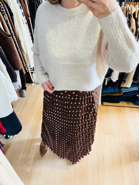 Jupe plissée à pois chocolat Eléonore