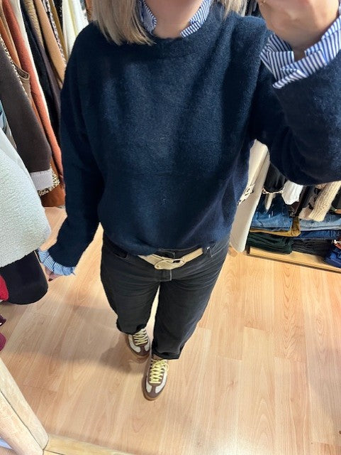 Pull col chemise montant bleu marine Amir