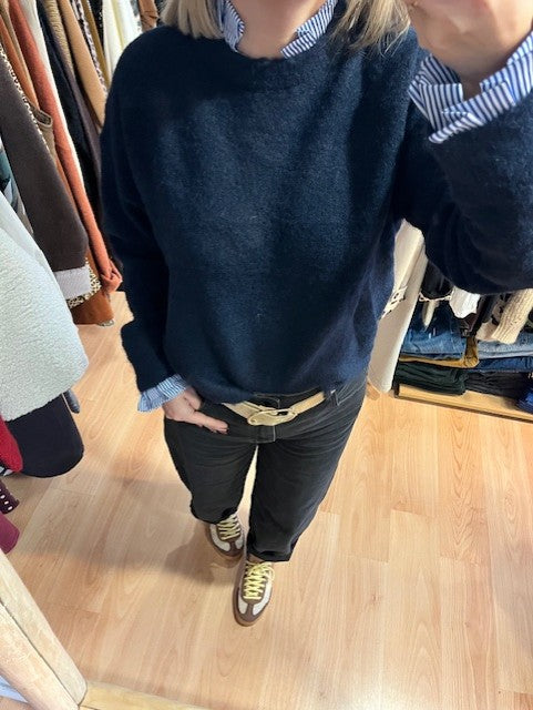 Pull col chemise montant bleu marine Amir