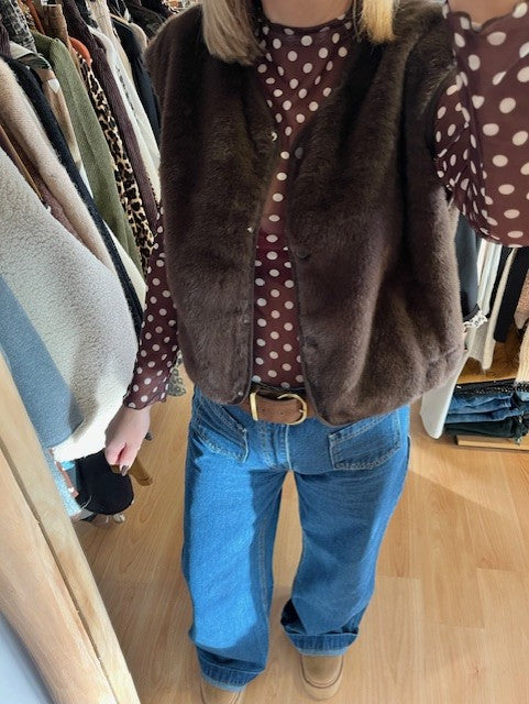 Top col montant transparence pois chocolat Dottie