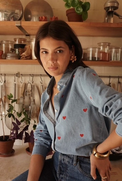 Chemise en jeans à cœurs brodés Eloïse