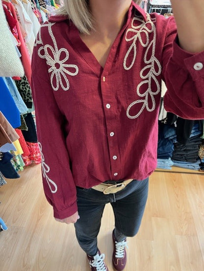 Blouse bordeaux brodée Murcia